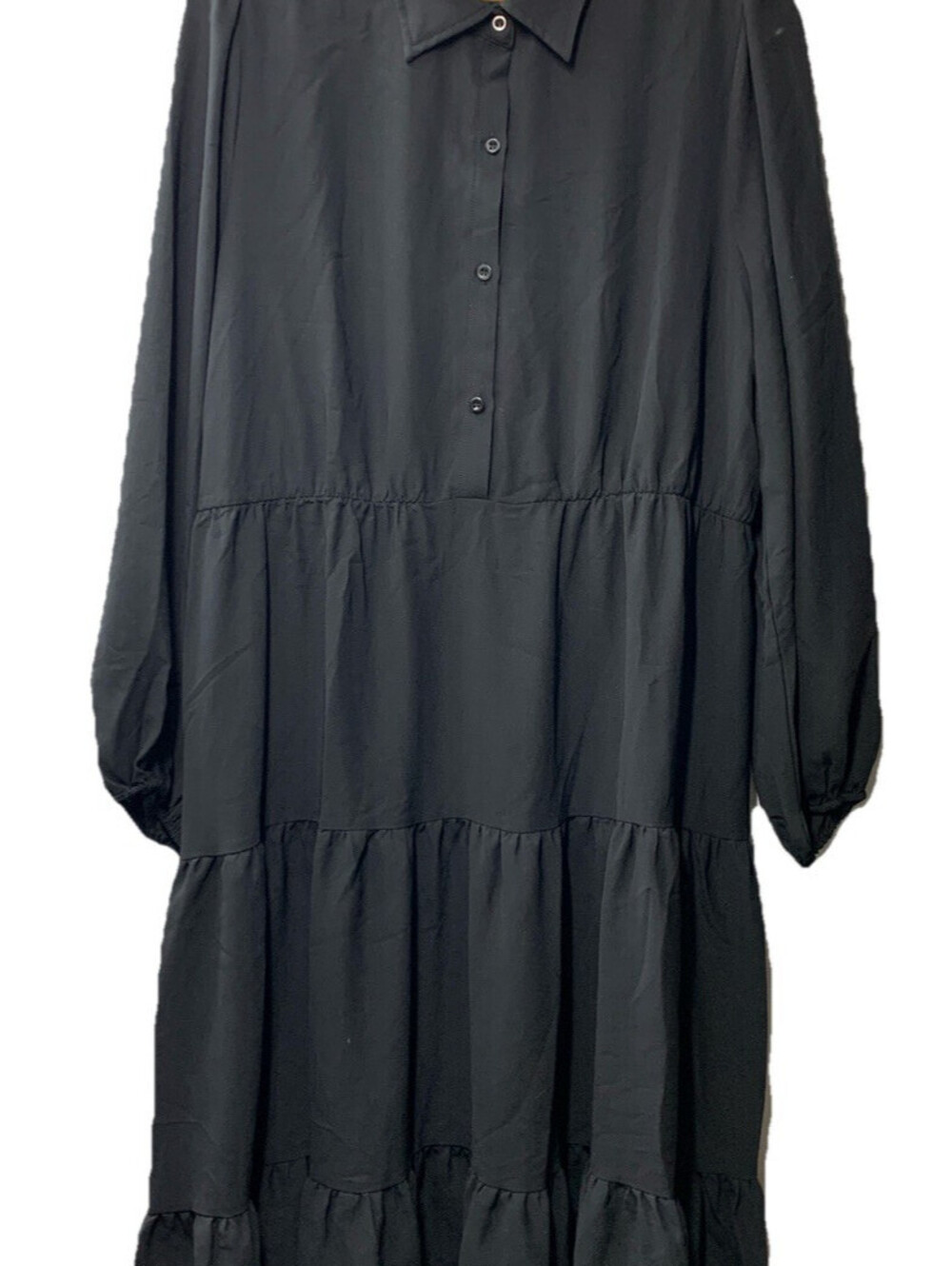 Jasambac Womens Casual 3/4 Sleeve Shirt Dress Button-Up V Neck Size 2XL, Black